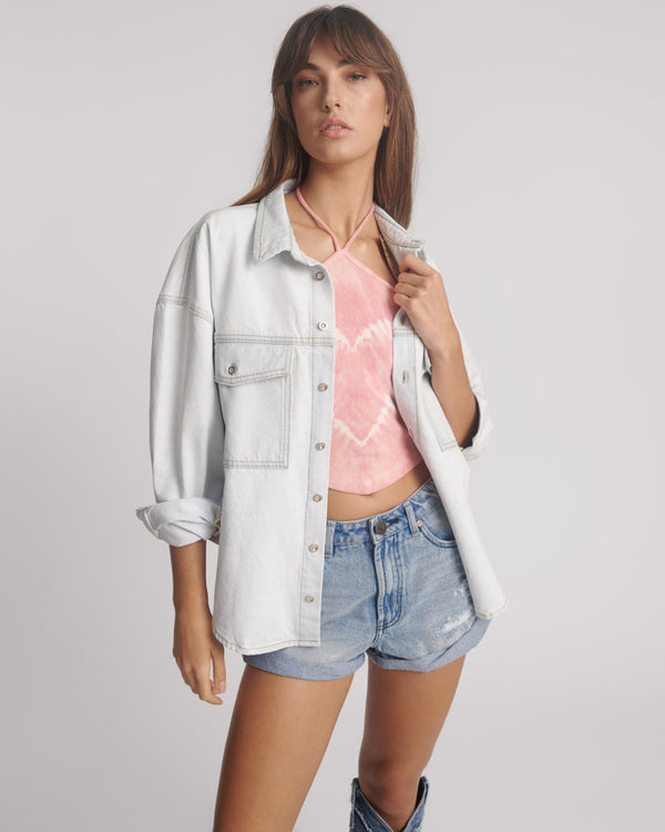 One Teaspoon Hand-Sprayed Smiley Daria Denim Shacket - Bel Air Blue