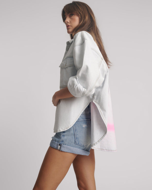One Teaspoon Hand-Sprayed Smiley Daria Denim Shacket - Bel Air Blue