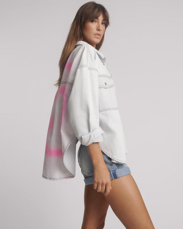 One Teaspoon Hand-Sprayed Smiley Daria Denim Shacket - Bel Air Blue