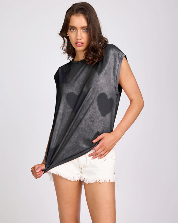 one teaspoon Heart And Star Stencil Tank Top - Charcoal