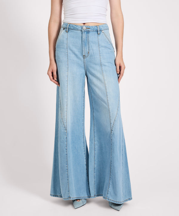 One Teaspoon Hollywoods High Waist Wide Leg Denim Jeans - Cool Blue