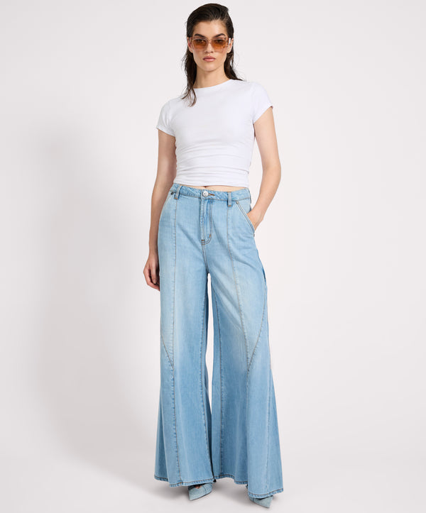 one teaspoon Hollywoods High Waist Wide Leg Denim Jeans - Cool Blue