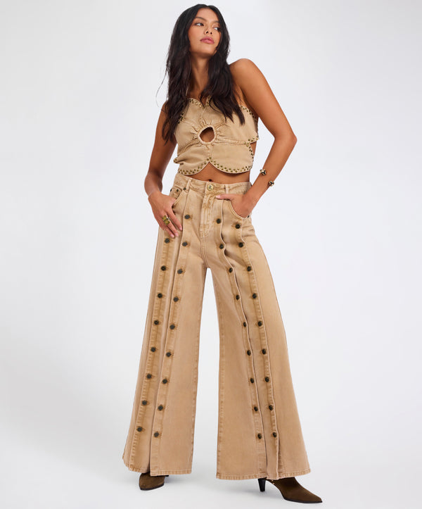 one teaspoon Hollywoods High Waist Wide Leg Denim Jeans - Warm Tan