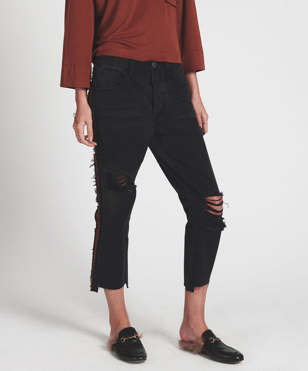 One Teaspoon Hooligans Low Waist Relaxed Straight Leg Denim Jeans - Black Van