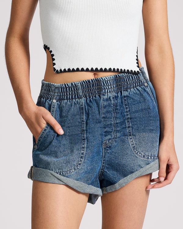 One Teaspoon Hunters Mid Waist Boyfriend Elasticated Denim Shorts - Blue Love