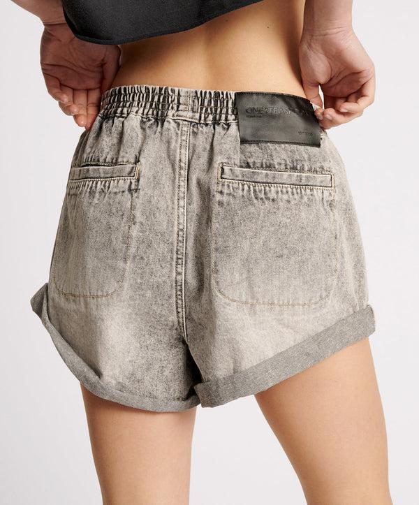 One Teaspoon Hunters Mid Waist Boyfriend Elasticated Denim Shorts - Smoke Grey