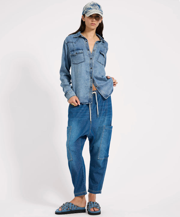 one teaspoon Isla Low Waist Drawstring Harem Denim Jeans - Blue Pasadena