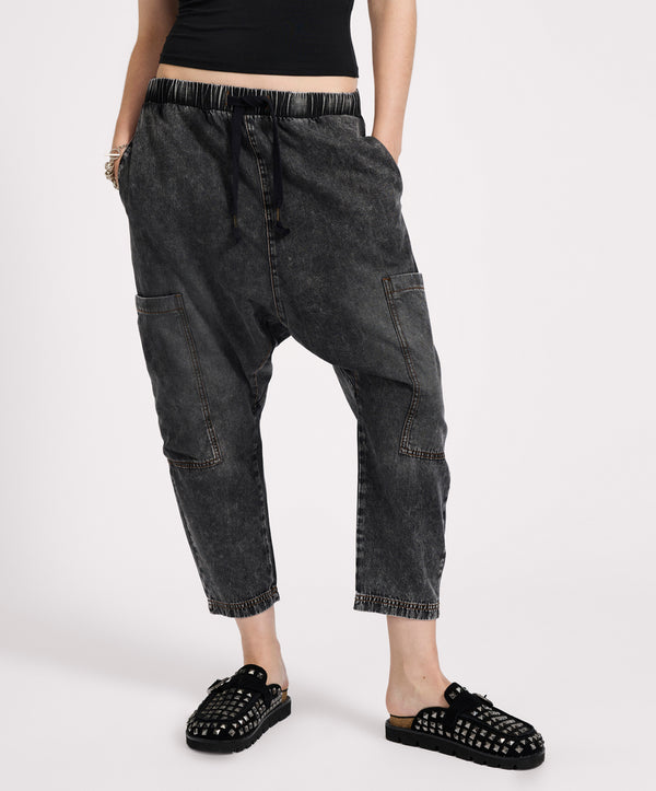 One Teaspoon Isla Low Waist Drawstring Harem Denim Jeans - Charcoal Black