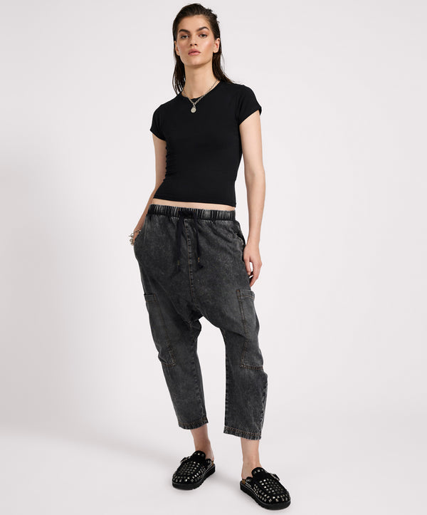 one teaspoon Isla Low Waist Drawstring Harem Denim Jeans - Charcoal Black