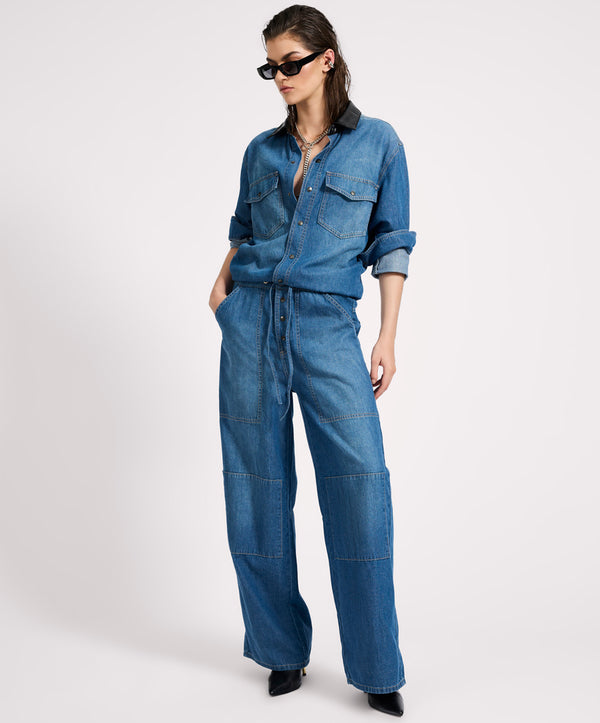 One Teaspoon Izzy Drawstring Boiler Denim Jumpsuit - Blue Pasadena