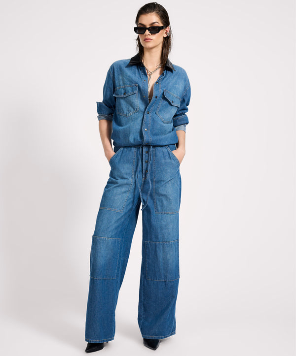 one teaspoon Izzy Drawstring Boiler Denim Jumpsuit - Blue Pasadena