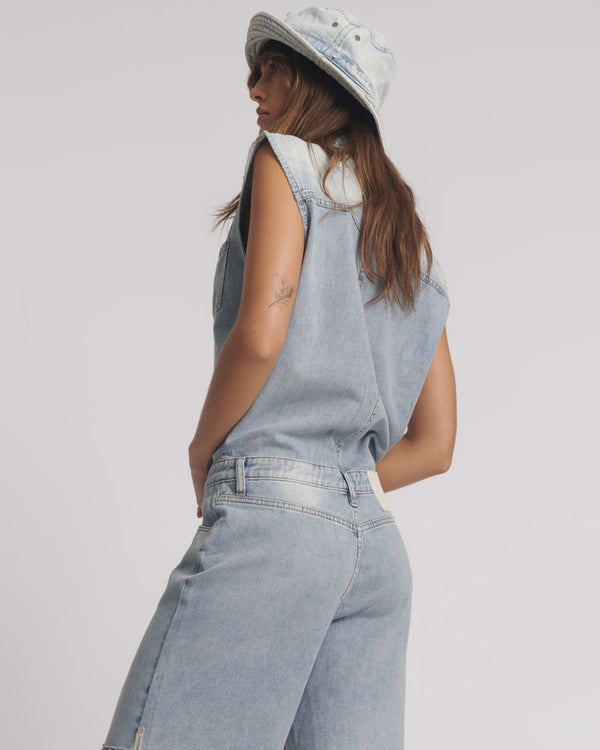 One Teaspoon Jackson Boyfriend Mini Denim Jumpsuit - Soft Blue