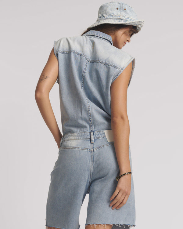 One Teaspoon Jackson Boyfriend Mini Denim Jumpsuit - Soft Blue