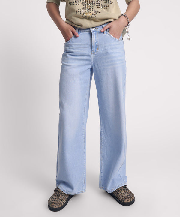 One Teaspoon Jackson Mid Waist Wide Leg Denim Jeans - Best Blue