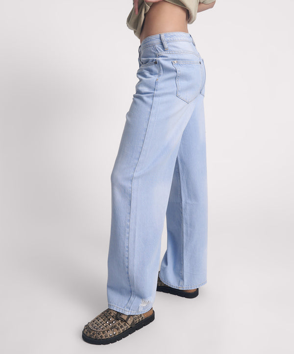 One Teaspoon Jackson Mid Waist Wide Leg Denim Jeans - Best Blue