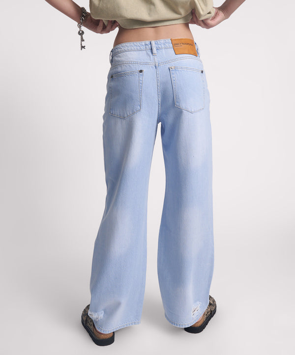 One Teaspoon Jackson Mid Waist Wide Leg Denim Jeans - Best Blue