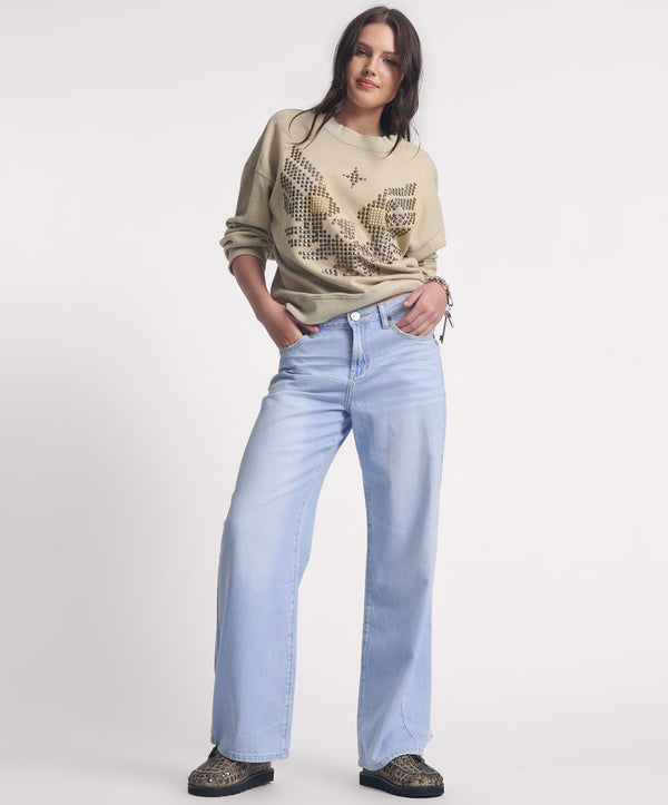 one teaspoon Jackson Mid Waist Wide Leg Denim Jeans - Best Blue