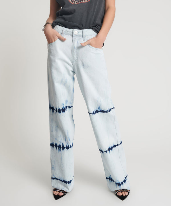 One Teaspoon Jackson Mid Waist Wide Leg Denim Jeans - Bleached Out Blue