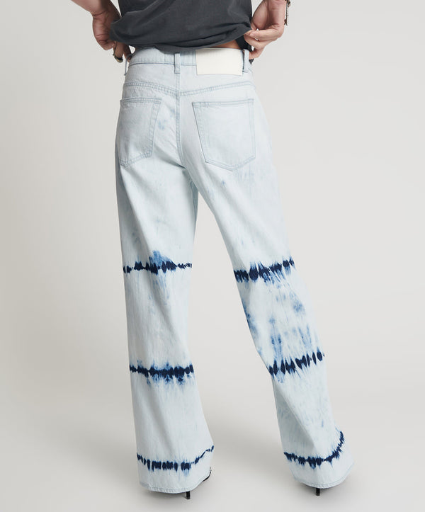 One Teaspoon Jackson Mid Waist Wide Leg Denim Jeans - Bleached Out Blue