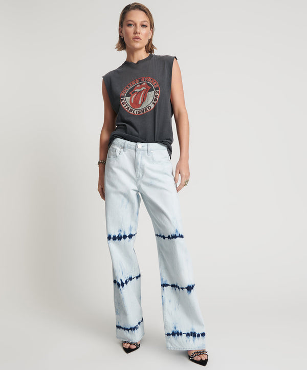 one teaspoon Jackson Mid Waist Wide Leg Denim Jeans - Bleached Out Blue