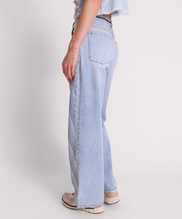 One Teaspoon Jackson Mid Waist Wide Leg Denim Jeans - Blue Latte