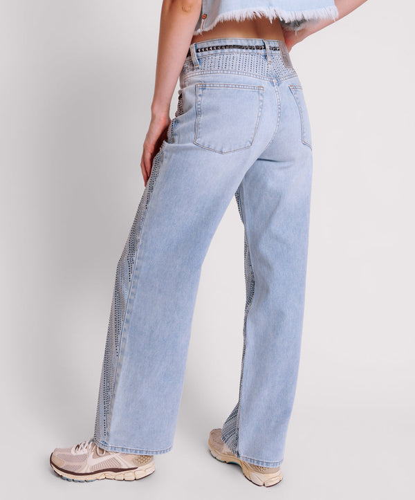 One Teaspoon Jackson Mid Waist Wide Leg Denim Jeans - Blue Latte