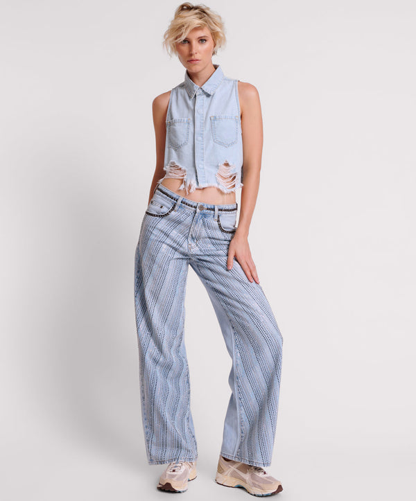 one teaspoon Jackson Mid Waist Wide Leg Denim Jeans - Blue Latte