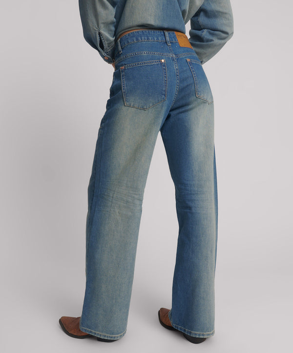 One Teaspoon Jackson Mid Waist Wide Leg Denim Jeans - Blue Ranch