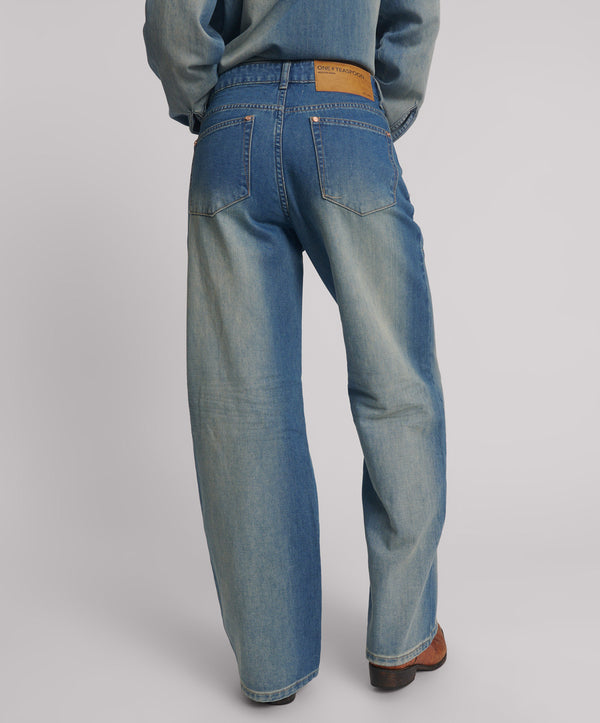 One Teaspoon Jackson Mid Waist Wide Leg Denim Jeans - Blue Ranch