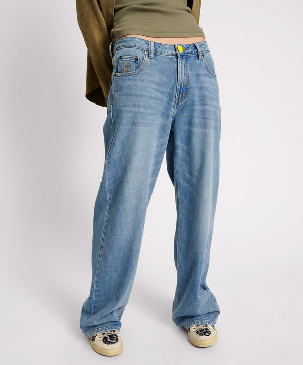One Teaspoon Jackson Mid Waist Wide Leg Denim Jeans - Blue Rapture