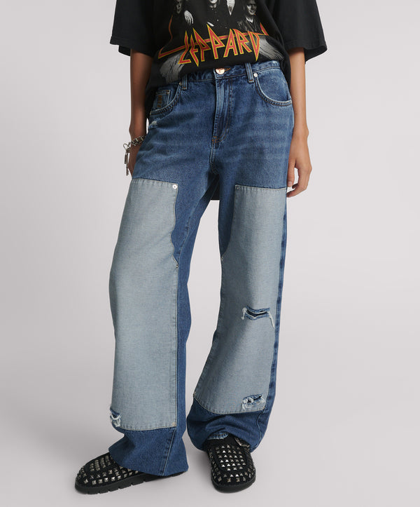 One Teaspoon Jackson Mid Waist Wide Leg Denim Jeans - Blue Thunder