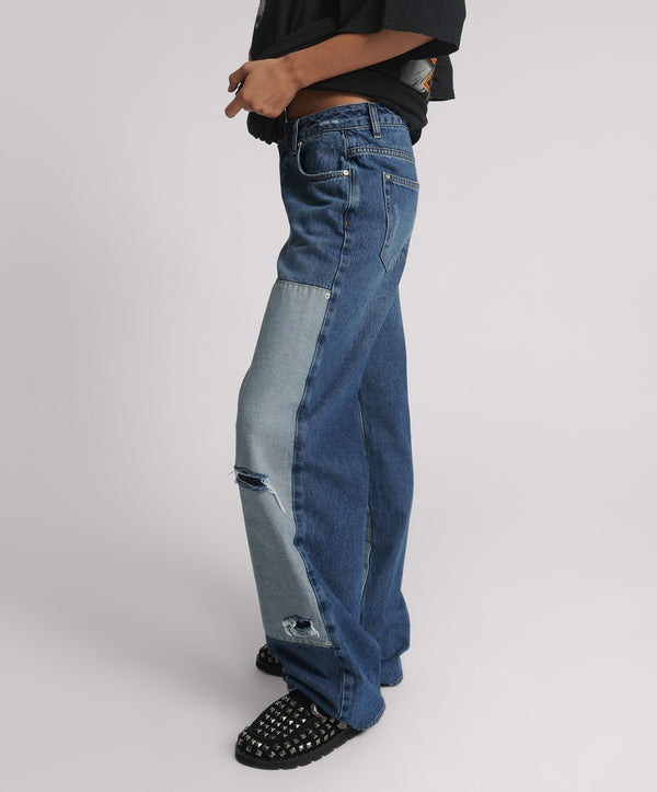 One Teaspoon Jackson Mid Waist Wide Leg Denim Jeans - Blue Thunder