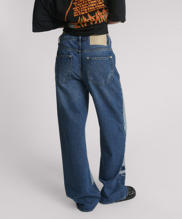 One Teaspoon Jackson Mid Waist Wide Leg Denim Jeans - Blue Thunder