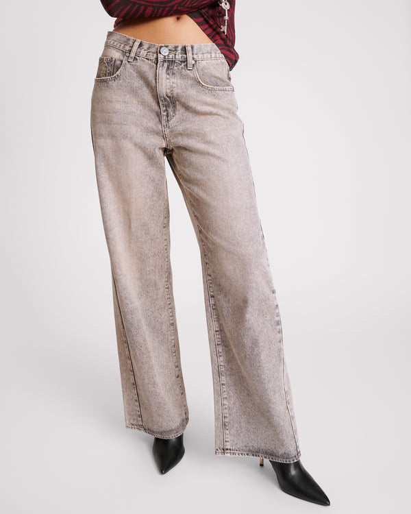 One Teaspoon Jackson Mid Waist Wide Leg Denim Jeans - Dusty Smoke