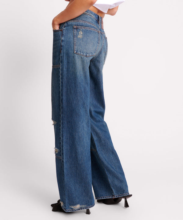 One Teaspoon Jackson Mid Waist Wide Leg Denim Jeans - Gritty Blue