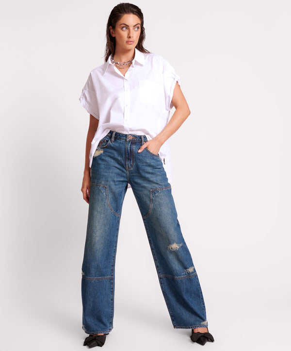 one teaspoon Jackson Mid Waist Wide Leg Denim Jeans - Gritty Blue