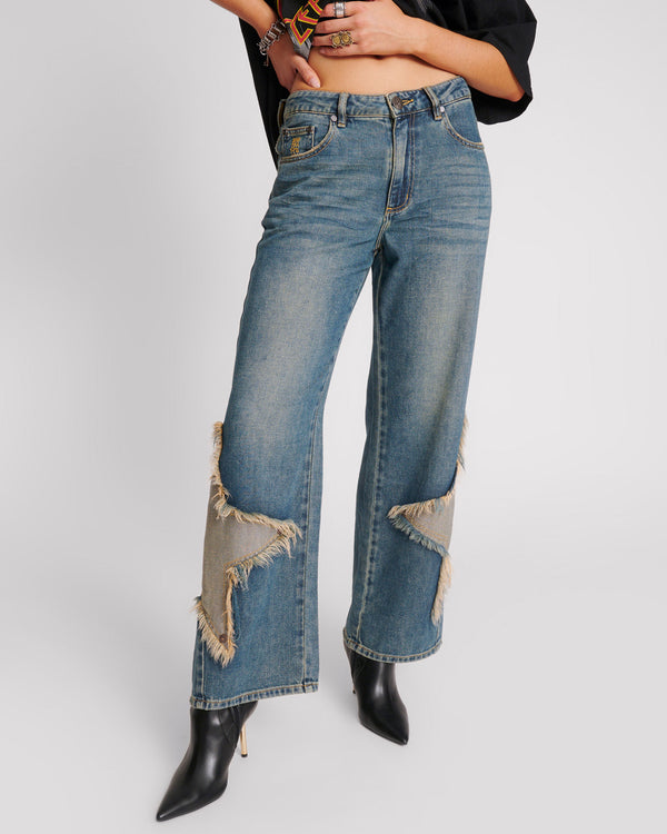 One Teaspoon Jackson Mid Waist Wide Leg Denim Jeans - Memphis Star