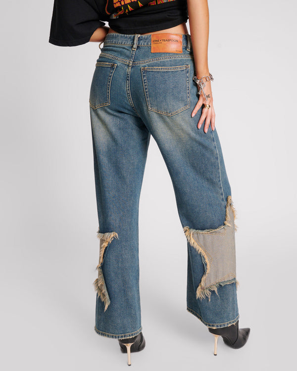 One Teaspoon Jackson Mid Waist Wide Leg Denim Jeans - Memphis Star