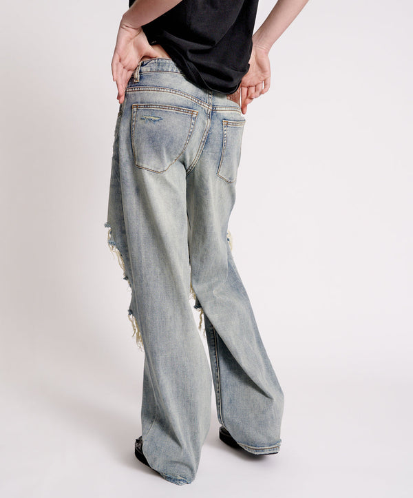 One Teaspoon Jackson Mid Waist Wide Leg Denim Jeans - Old Blue