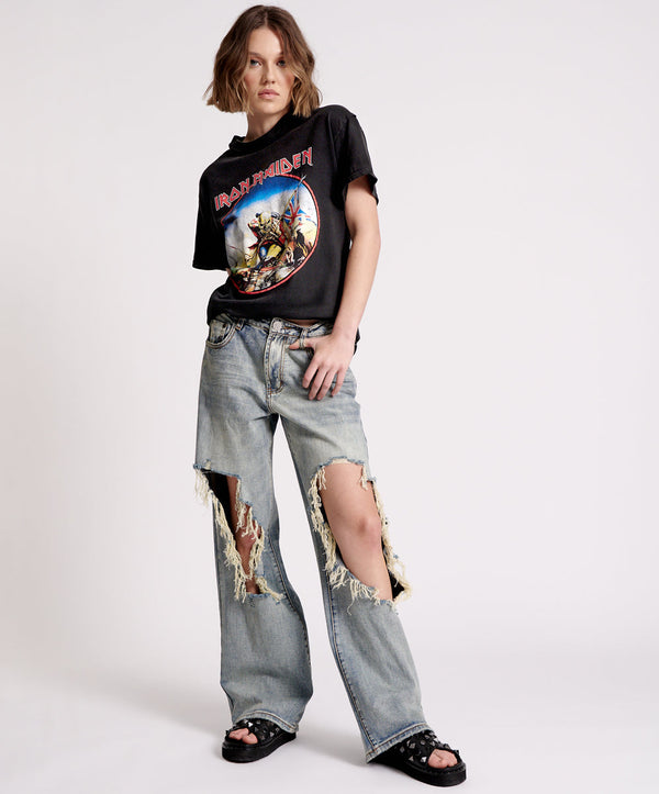 one teaspoon Jackson Mid Waist Wide Leg Denim Jeans - Old Blue