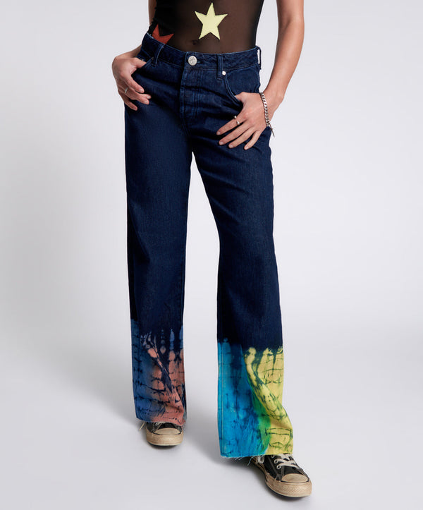 One Teaspoon Jackson Mid Waist Wide Leg Denim Jeans - Paint Dipped