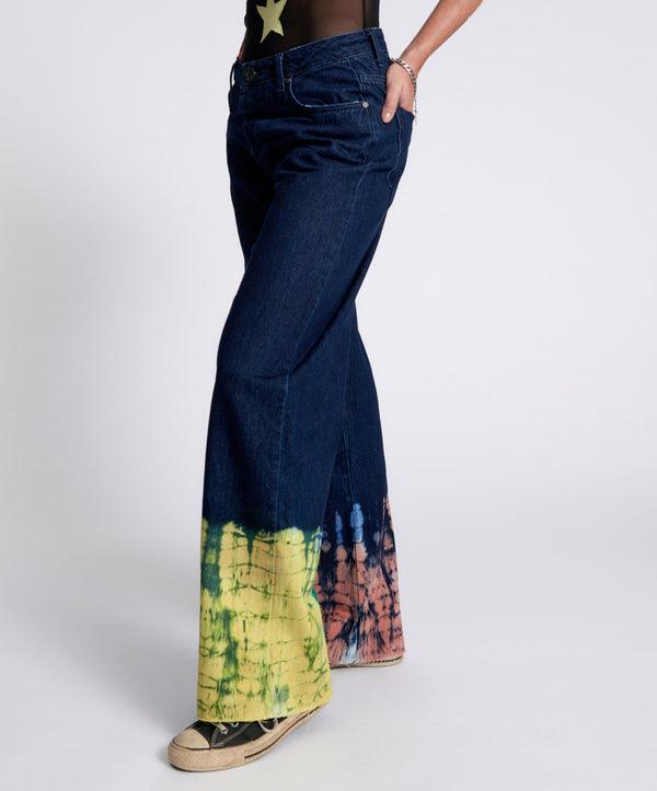 One Teaspoon Jackson Mid Waist Wide Leg Denim Jeans - Paint Dipped