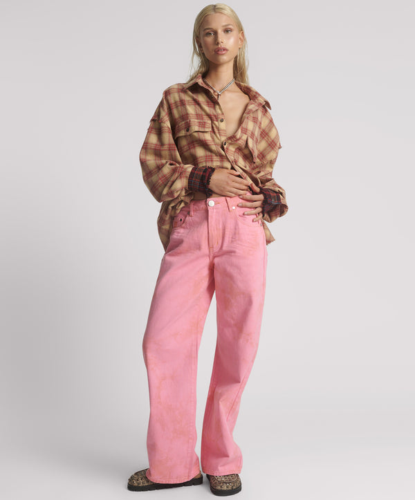 one teaspoon Jackson Mid Waist Wide Leg Denim Jeans - Pink Kiss