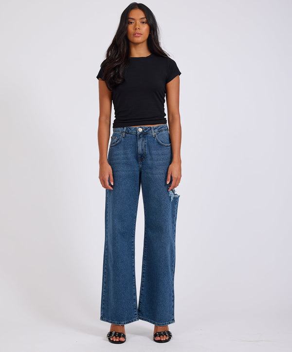 One Teaspoon Jackson Mid Waist Wide Leg Denim Jeans - Rosewood