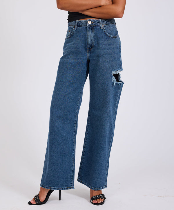 One Teaspoon Jackson Mid Waist Wide Leg Denim Jeans - Rosewood