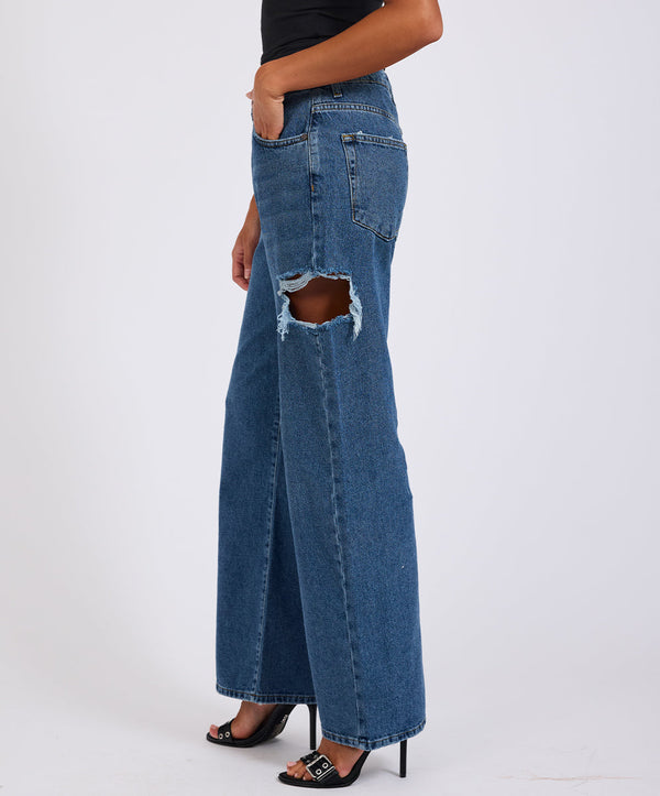 One Teaspoon Jackson Mid Waist Wide Leg Denim Jeans - Rosewood