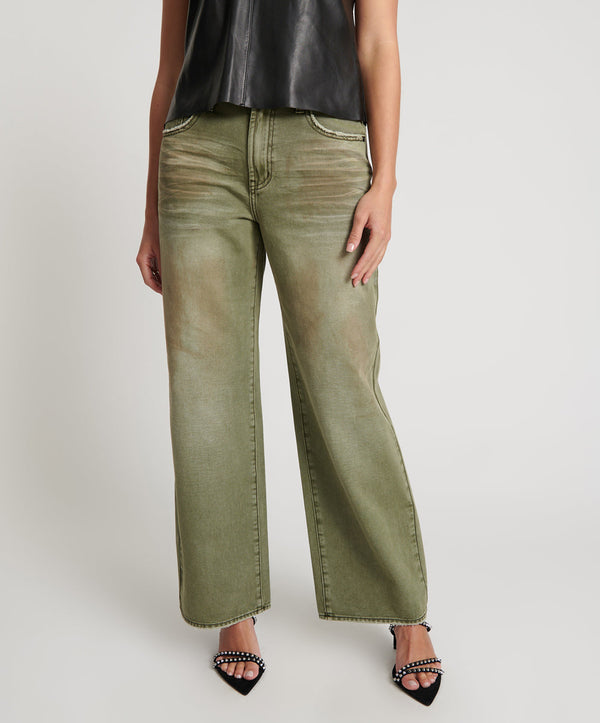 One Teaspoon Jackson Mid Waist Wide Leg Denim Jeans - St Khaki