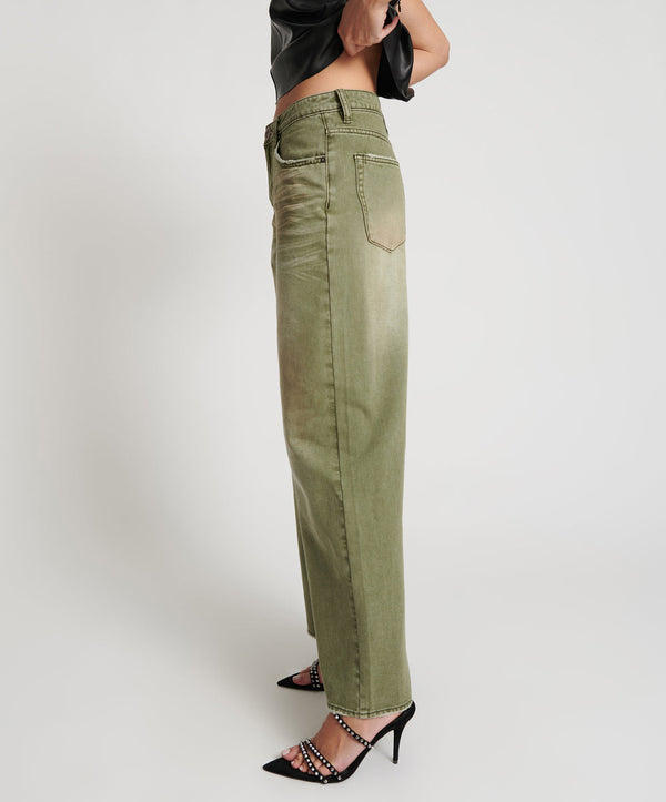 One Teaspoon Jackson Mid Waist Wide Leg Denim Jeans - St Khaki