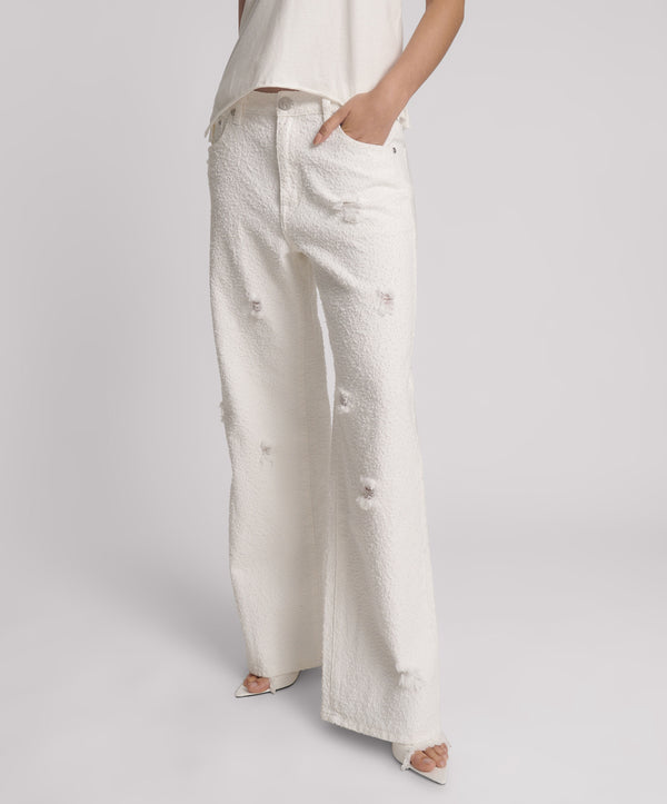 One Teaspoon Jackson Mid Waist Wide Leg Denim Jeans - Textured White