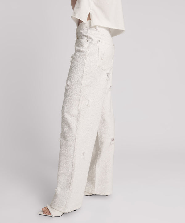 One Teaspoon Jackson Mid Waist Wide Leg Denim Jeans - Textured White